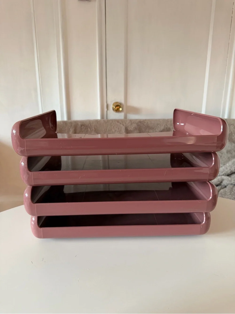 Vintage 80s MCM Eldon Office Products Stacked 4-Tier Tray Desk Organizer Pink
